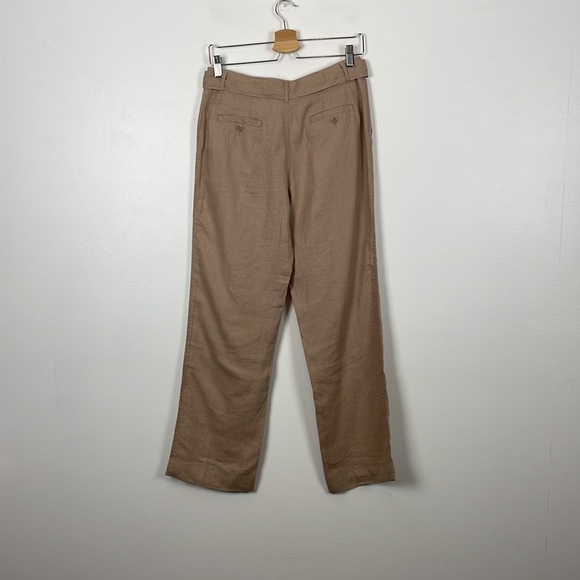 Tahari wide leg linen pants women size 4 with belt 4 pockets comfortable beige - Picture 5 of 8